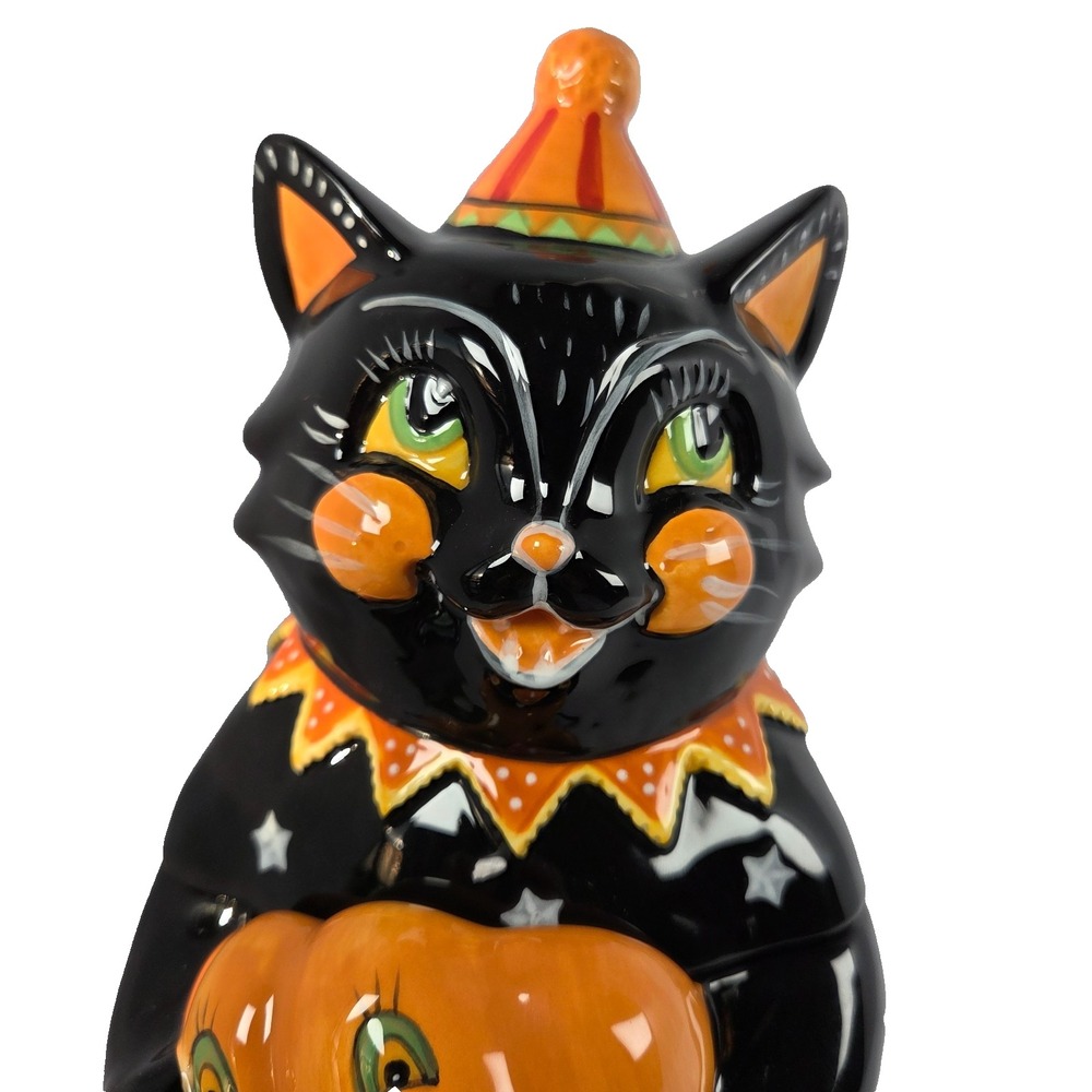 Blue Sky Halloween Black Cat Treat Jar 13 Inch Ceramic Pumpkin Cookie Jar 2025